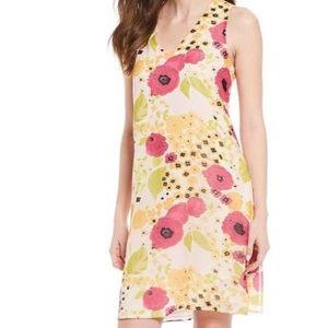 julie brown dresses JULIE BROWN GABE MINI DRESS 100% SILK CINCHED WAIST FLORAL PINK DECADENCE  SIZE M
